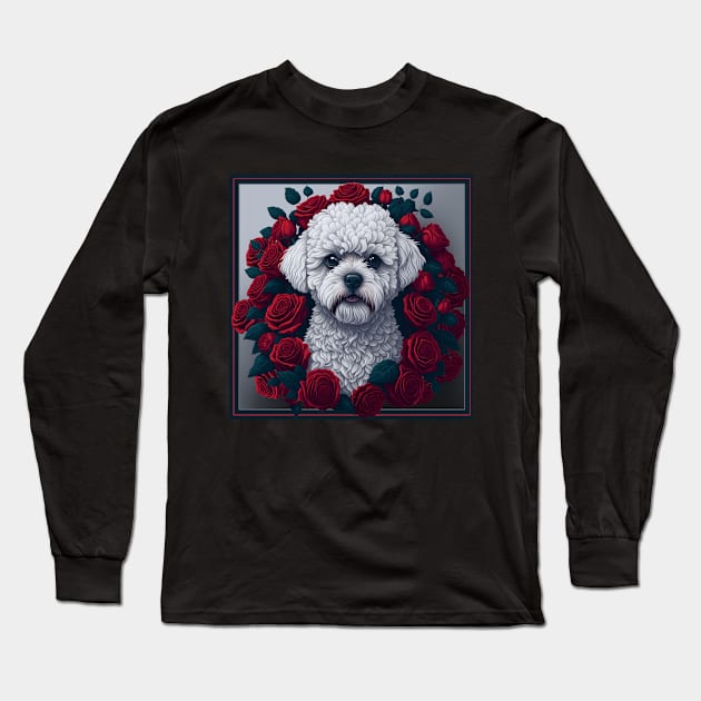 Maltipoo red roses 2 Long Sleeve T-Shirt by xlhombat